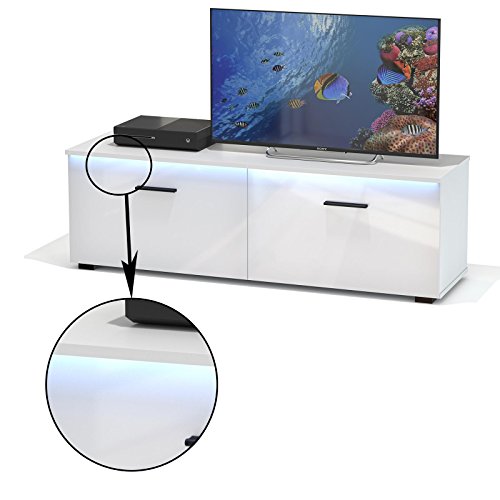 TV Lowboard Fernsehbank Fernsehschrank MALIBU in weiß hochglanz mit LED Beleuchtung 138 cm breit