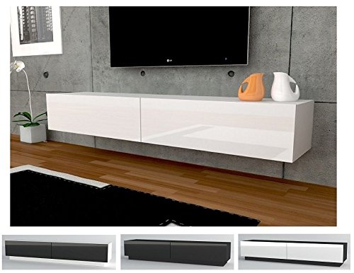 TV Lowboard Hängeboard Tisch Board Schrank mit Hochglanz 180 cm Länge weiß