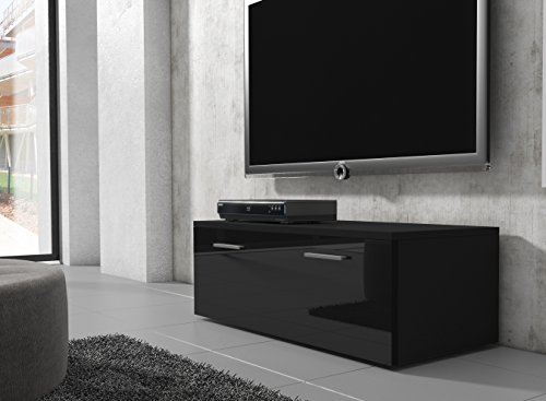 TV Möbel Lowboard Schrank Ständer Boston Korpus Schwarz/Front schwarz hochglanz 100 cm