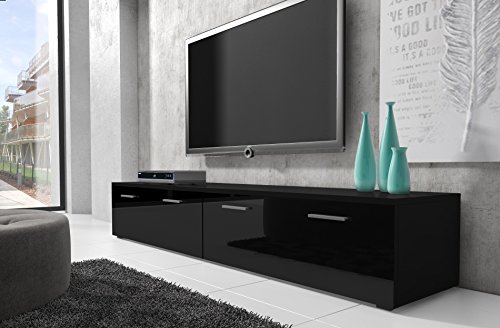 TV Möbel Lowboard Schrank Ständer Boston Korpus Schwarz/Front schwarz hochglanz 200 cm