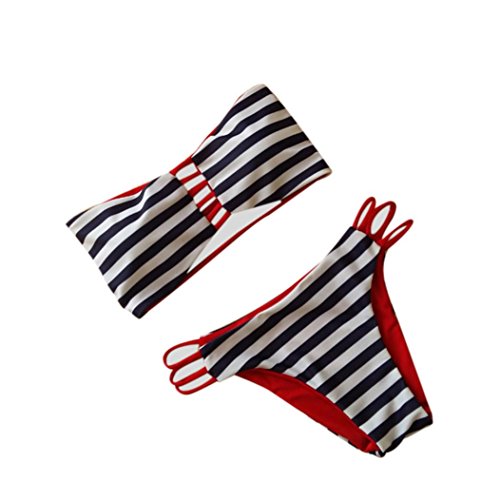 TWIFER Bikini Bandeau Set Bademode Damen Striped Badeanzug String