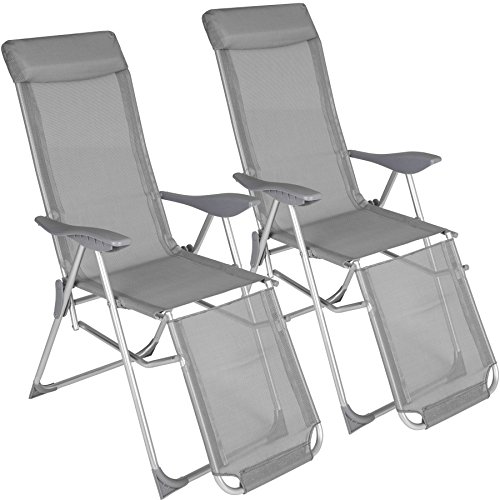 TecTake 2x Aluminium Liegestuhl | abnehmbares Kopfpolster | klappbar | verstellbare Rückenlehne und Fußteil