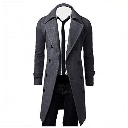 URSING Herren Winter Slim Fit Stilvoll Regenmantel Zweireiher Umlegekragen Lange Jacke Parka Anzugjacken Wärmemantel Winterjacke Übergangsjacke Freizeit Outwear Wollmantel Trenchcoat