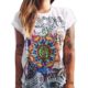 Ularma Damen T-Shirt weiß Baumwolle mit Schöne Blume Aufdruck