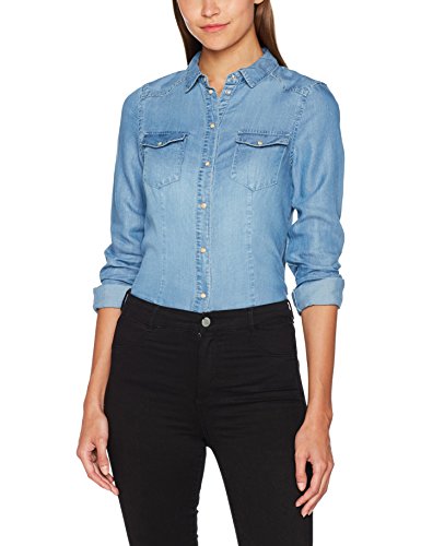 VERO MODA Damen Bluse Vmvera LS Denim Shirt Lt Blue GA NOOS