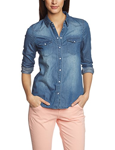 VERO MODA Damen Regular Fit Bluse VERA LS DENIM SHIRT MED. BLUE - NOOS