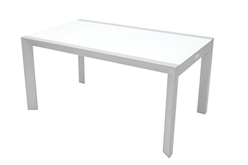 VILLANA stilvoller Gartentisch aus hochwertigem Aluminium in grau, inkl. Tischplatte aus starkem Glas, ca. 150 x 90 x 74 cm, großer Gartentisch, Dinnertisch, Glastisch, wetterfest, zeitlos