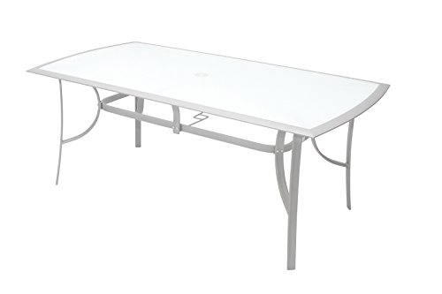 VILLANA stilvoller Glastisch aus hochwertigem Aluminium in silber, Tischplatte aus starkem Glas, ca. 180 x 96 x 71 cm, großer Gartentisch, Kaffeetisch, Esstisch, wetterfest, zeitlos, Schirmloch