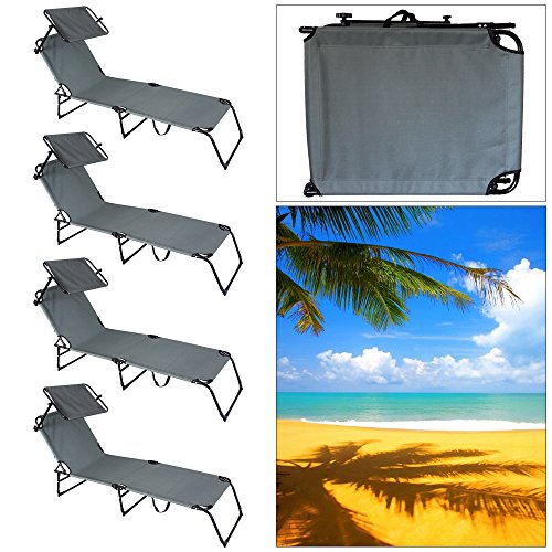 VINGO® 4X Strandliege Comfort Atmungsaktiv Sonnenliege Verstellbar mit Sonnenschutz Liege Grau