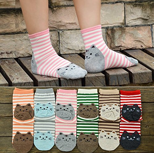 Veewon Frauen Socken Baumwolle Damen Winter Warme Socken Lustige Nette Katze Muster, 4 Paar Pack - zufällige Farbe