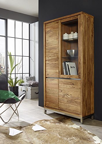 Vitrine 103cm "Orlando" Sheesham & Edelstahl