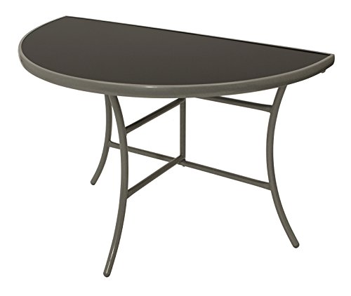 Wandtisch PALERMO halbrund 58x110cm, klappbar, Stahl silberfarben, Glas schwarz, Innen und Außen