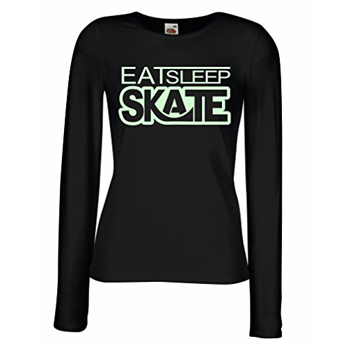 Weibliche langen Ärmeln T-Shirt Eat - Sleep - Skate - für Skater, Skate Longboard, Skateboard Geschenke