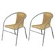 Wohaga® 2er Set Bistrostuhl stapelbar, Polyrattanbespannung Beige, pulverbeschichtetes Metallgestell Grau - Stapelstuhl Gartenstuhl Poly Rattan Balkonstuhl Balkonmöbel Terrassenmöbel Gartenmöbel