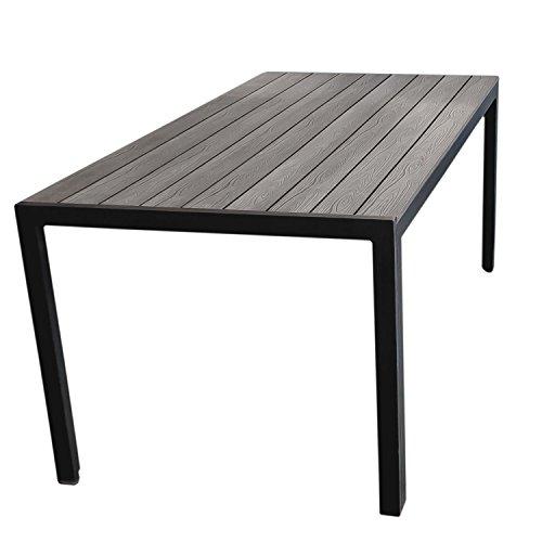Wohaga® Aluminium Gartentisch mit robuster Polywood Tischplatte, Holzprägung - 150x90cm / Balkonmöbel Terrassenmöbel Gartenmöbel Terrassentisch - Schwarz / Grau