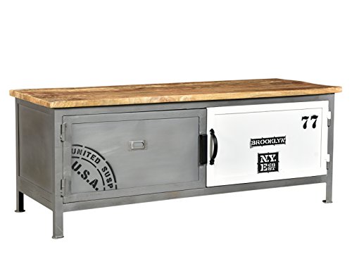 Woodkings® TV-Bank Pinetown Metall recyceltes Massivholz antik, TV-Unterschrank Vintage, Design Lowboard, Industrial Möbel Metall Holz Mix
