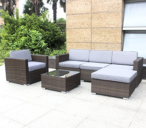 XXL Rattan Polyrattan Gartenmöbel Lounge Sitzgruppe Garnitur 4 Sitze + Hocker, Tisch