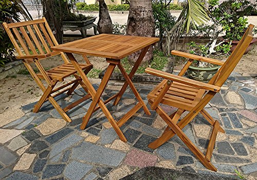 XXS® 3-teilige Garten-Gruppe, Balkon-Möbel aus Akazien-Holz, Balkon-Gruppe bestehend aus 1 x Tisch + 2 x Klappstuhl mit Armlehnen, Sitzgruppe geölt, massives Holz, Garten-Tischgruppe klappbar [521391]