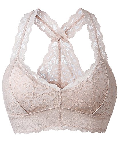 YIANNA Damen Spitzen BH ohne Bügel Blumen Racerback Atmungsaktiv Lace Bra mit Abnehmbare Gepolstert