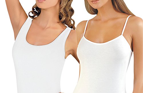 Yenita® 2 Stück Damen Unterhemden mit dezent glänzender Satinband-Einfassung, BW