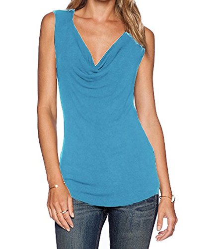 ZJCTUO Damen V-Ausschnitt Ärmellos Wickelshirt Asymmetrisch Stretch Basic Shirt Tunika Obertail