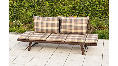 baumarkt direkt Gartenbank Daybed Rattan, Polyrattan, 172x64x78 cm, braun, inkl. Wendeauflagen 172 cm, braun