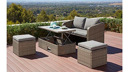 baumarkt direkt Gartenmöbelset Lagos, 10-tlg., 2er-Sofa, 2 Hocker, Tisch 111x57 cm, Polyrattan grau