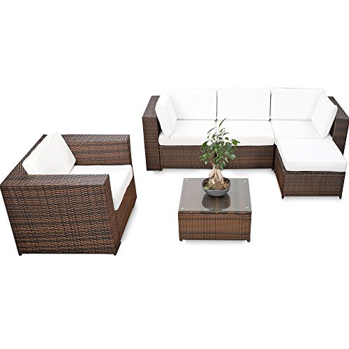 erweiterbare Gartenmöbel Polyrattan Lounge Möbel Set - braun