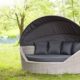essella Polyrattan Sonneninsel Mauritius in Vintage Weiss Geflecht Halbrund