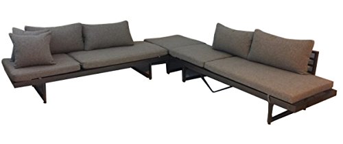 greemotion 128827 Outdoor Lounge Set CALAIS-Loungemöbel Garnitur 3 teilig für Garten & Terrasse-Loungeset in Anthrazit Tisch/Hocker & Eckbank/2 Bänke, Grau, 20 x 4 x 7,3 cm