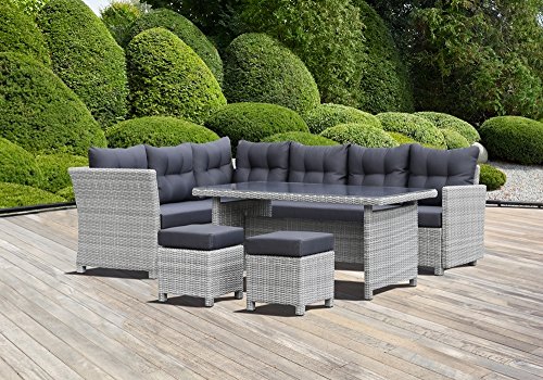 greemotion 129482 Rattan Lounge Set TOSCANA-Loungemöbel 5teilig für Garten & Terrasse-Gartenmöbel anthrazit Loungeset mit Esstisch-Outdoor Möbel Garnitur, Grau, 1 x 1 x 1 cm