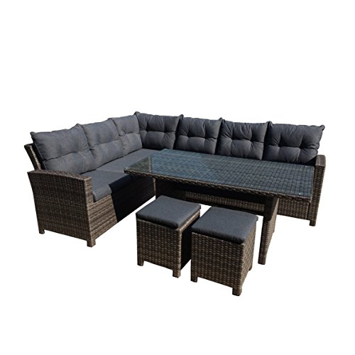 greemotion 129881 Rattan Lounge Set TESSIN-Loungemöbel 5teilig für Garten & Terrasse-Gartenmöbel anthrazit Loungeset mit Esstisch-Outdoor Möbel Garnitur, Grau, 20,5 x 10,5 x 9 cm