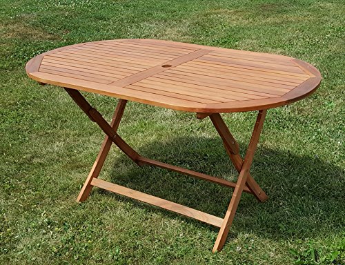klappbarer Gartentisch Holztisch Tisch oval 150x85cm BARBADOS aus Eukalyptus wie Teak von AS-S