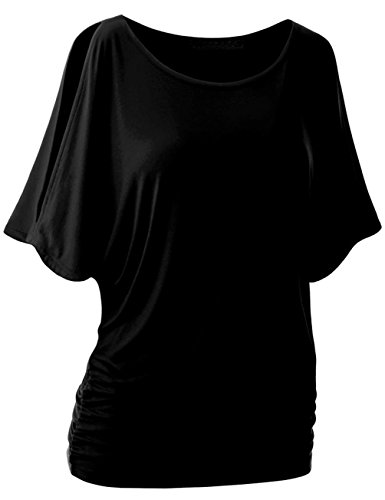 lymanchi Damen Rundhals Fledermaus T-Shirt Sommer Crewneck Kalte Schulter Batwing Kurzarm Top