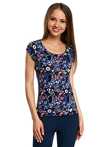 oodji Collection Damen T-Shirt Aus Texturiertem Stoff mit Raglan-Ärmeln