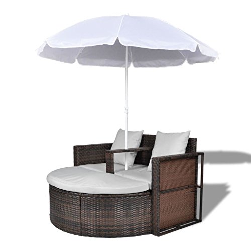 vidaXL Gartenlounge mit Sonnenschirm Poly Rattan Sonnenliege Gartenmöbel Liege