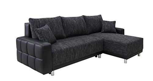 B-famous 150311 Perugia Polsterecke / Ecksofa, Materialmix PU Kunstleder mit Strukturstoff, 137 x 232 x 68 cm, schwarz / weiß