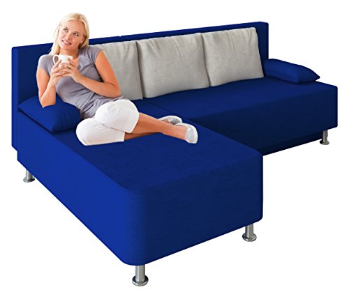 VCM Ecksofa Schlafsofa Sofa Couch mit Schlaffunktion Gästebett Bettsofa Sofabett Blau 81 x 203 x 78 cm "Magota"