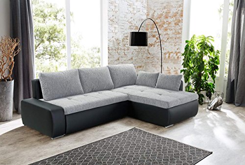 lifestyle4living Sofa, Ecksofa, Sofaecke, Polsterecke, Eckcouch, Couchgarnitur, Polstergarnitur, Eckgarnitur, Ottomane, Schlaffunktion, Bettkasten, grau, schwarz