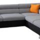 Cavadore Ecksofa Caponelle mit Ottomanen rechts / Moderne zweifarbige Couch inkl. Kopfstützen / 267 x 72 x 226 cm (BxHxT) / Strukturstoff schwarz - hellgrau