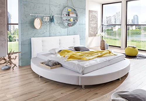 SAM® Design Rundbett Bastia, Bett in weiß, Kopfteil abgesteppt, mit Chromfüßen, auch als Wasserbett verwendbar, 180 x 200 cm
