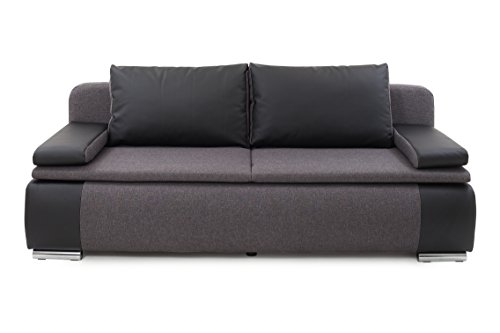 B-famous LINA Sofa Moderner Dauerschläfer Schlafsofa, Stoff, schwarz/grau, 87 x 201 x 88 cm
