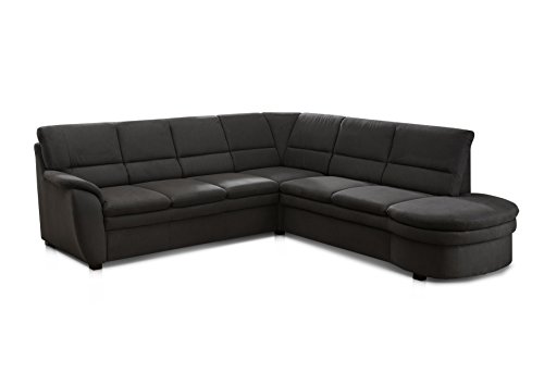 Cavadore Ecksofa Gingle / Sofa mit Federkern, Schlaffunktion, Relaxfunktion, Stauraum und hochwertigem Mikrofaser-Bezug in Wildlederoptik / Klassisches Design / Größe: 260 x 89 x 240 cm (BxHxT) / Farbe: Anthrazit (dunkelgrau)