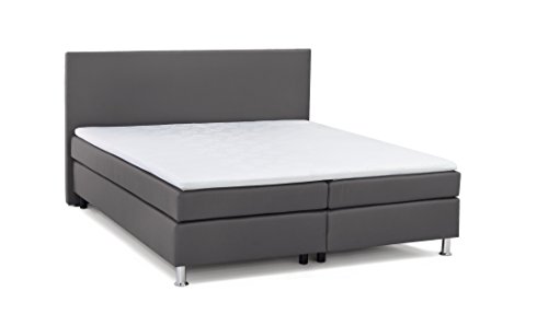 B-famous Boxspringbett TOM 180 x 200 cm, Uni Strukturstoff grau