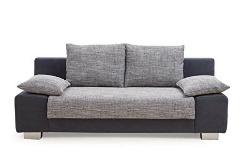 B-famous MAX Sofa Zeitloses Funktionssofa Schlafsofa, Stoff, schwarz/grau, 98 x 201 x 85 cm