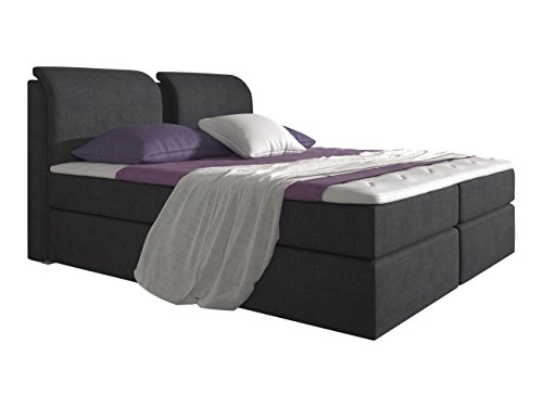 Stilea Boxspringbett 180x200 mit Visco Memory Topper 6 cm, 7-Zonen Taschenfederkern Matratzen H2 weich, Webstoff Anthrazit, Bett Liegefläche 180 x 200 cm