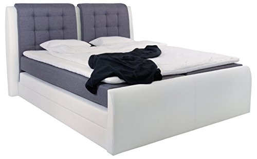 B-famous Sensation Boxspringbett, Stoff, weiß / grau, Double, 236 x 203 x 128 cm