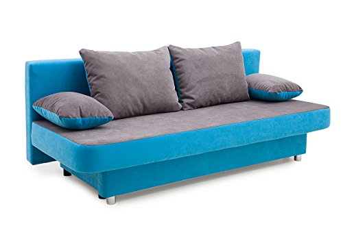 B-famous 100705 Schlafsofa, Stoff, aqua/grau, 85 x 186 x 77 cm