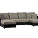 Schlafcouch mit Bettkasten / Recamiere rechts oder links montierbar / Strukturstoff und Kunstleder / Ecksofa in Grau-Schwarz / 309 x 163 x 69 cm (B x T x H)