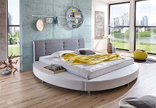 SAM® Design Rundbett Bastia, Bett in weiß /grau, Kopfteil abgesteppt, mit Chromfüßen, auch als Wasserbett verwendbar, 180 x 200 cm